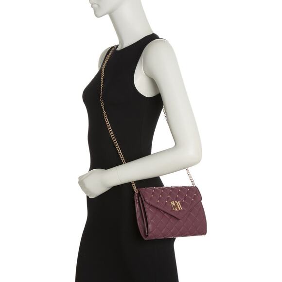 BADGLEY MISCHKA Plum Diamond Quilt Convertible Envelope Crossbody Bag $129 NEW - Picture 2 of 16